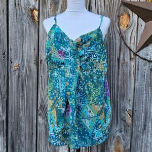 Twist Front Tank Lane Bryant Plus Size 22 24 Blue Teal Floral Georgette Tie Top